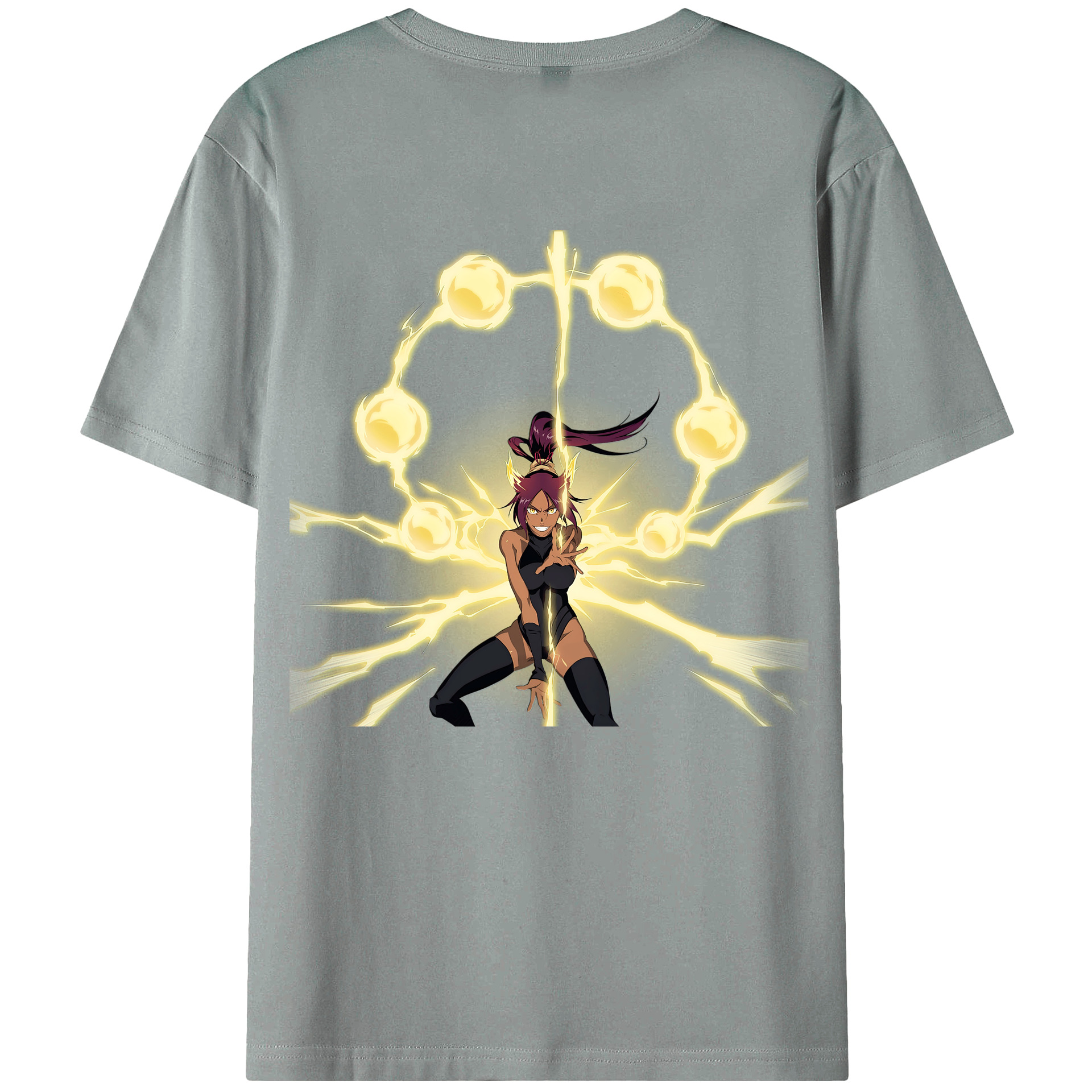 （画像用） ブリーチ 四楓院 夜一（しほういん よるいち） BLEACH Shihouin Yoruichi 綿100％ メンズ半袖Tシャツ（バックプリント） 通気性